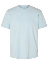 selected ανδρικό t-shirt μονόχρωμο με logo print regular fit - 16090740 γαλάζιο