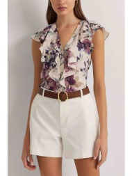 lauren ralph lauren γυναικείο πουκάμισο λινό με all-over floral print και βολάν - 200932660001 κρέμ