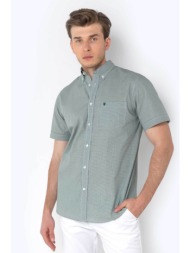 the bostonians ανδρικό κοντομάνικο πουκάμισο με ψιλό καρό σχέδιο και λογότυπο - bac7021 πράσινο
