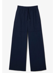 lacoste γυναικείο παντελόνι μονόχρωμο με τσέπες wide leg - hf6906 μπλε σκούρο