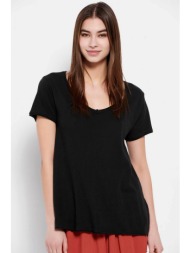 funky buddha γυναικείο βαμβακερό t-shirt μονόχρωμο με logo label στο πλάι - fbl007-100-04 μαύρο