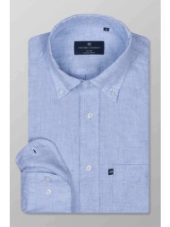 oxford company ανδρικό λινό πουκάμισο button down μονόχρωμο regular fit `sport` - l114-bl10.02b σιελ
