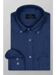 oxford company ανδρικό λινό πουκάμισο button down μονόχρωμο regular fit `sport` - l114-bl10.19b μπλε
