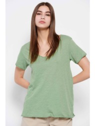 funky buddha γυναικείο βαμβακερό t-shirt μονόχρωμο με v λαιμόκοψη και στρογγυλεμένο τελείωμα - fbl00