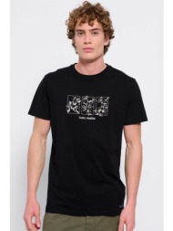funky buddha ανδρικό βαμβακερό t-shirt μονόχρωμο με boxed floral και logo print μπροστά - fbm007-357