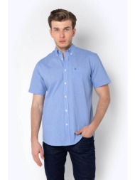 the bostonians ανδρικό κοντομάνικο πουκάμισο με ψιλό καρό σχέδιο και λογότυπο - bac7021 μπλε ανοιχτό