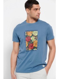 funky buddha ανδρικό t-shirt με framed floral print και logo patch στο πλάι - fbm007-051-04 γκρι γαλ