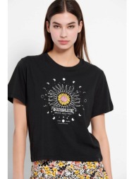 funky buddha γυναικείο βαμβακερό t-shirt με sun and moon print και logo patch στο πλάι - fbl007-198-