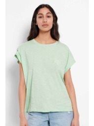 funky buddha γυναικείο βαμβακερό t-shirt μονόχρωμο με τύπωμα στην πλάτη - fbl007-144-04 πράσινο φυστ