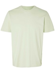 selected ανδρικό t-shirt μονόχρωμο με logo print regular fit - 16090740 πράσινο ανοιχτό