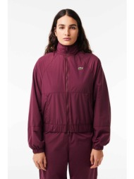 lacoste γυναικείο jacket μονόχρωμο με κρυφή κουκούλα και ανάγλυφη λεπτομέρεια - bf7658 μπορντό