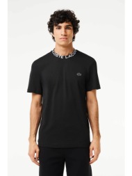 lacoste ανδρικό t-shirt με λογότυπο στο στήθος και στην λαιμόκοψη regular fit - th7488 μαύρο