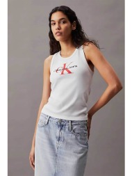 ck jeans γυναικείο αμάνικο τοπ ribbed με λογότυπο slim fit - j20j223160 λευκό