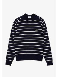 lacoste ανδρικό πουλόβερ με ριγέ σχέδιο και κεντημένο λογότυπο classic fit - ah7607 μπλε σκούρο