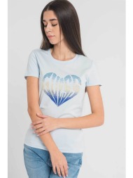 guess γυναικείο βαμβακερό t-shirt μονόχρωμο με λογότυπο με rhinestones - w4ri53j1314 γαλάζιο