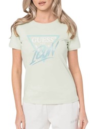 guess γυναικείο βαμβακερό t-shirt με λογότυπο και contrast lettering `icon` - w4ri41i3z14 πράσινο μέ