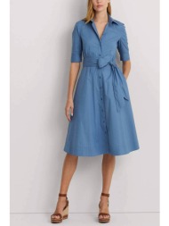 lauren ralph lauren γυναικείο midi φόρεμα μονόχρωμο με τσέπες και ασορτί ζώνη - 200748950009 μπλε