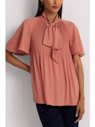 lauren ralph lauren γυναικεία μπλούζα μονόχρωμη με σχέδιο με πιέτες - 200925395002 ροδακινί