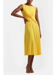 lauren ralph lauren γυναικείο midi φόρεμα μονόχρωμο με κόμπο μπροστά - 250872090008 κίτρινο