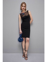 patrizia pepe γυναικείο mini φόρεμα αμάνικο με ημιδιαφάνεια slim fit - 2a2750 μαύρο