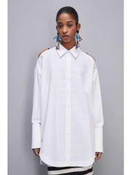 patrizia pepe γυναικείο μονόχρωμο πουκάμισο με cut-out στους ώμους oversized fit - 2c1523 λευκό