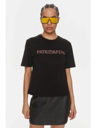 patrizia pepe γυναικείο t-shirt με λογότυπο με πέτρες regular fit - 2m4389 μαύρο