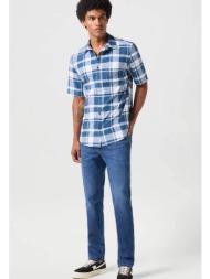 wrangler ανδρικό denim παντελόνι πεντάτσεπο με logo patch `texas slim` - 112350817 denim blue σκούρο