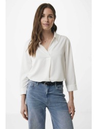 mexx γυναικεία μπλούζα μονόχρωμη με μανίκι 3/4 και πιέτα πίσω - mf006103241w κρέμ