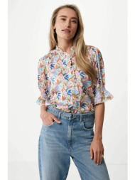 mexx γυναικείο πουκάμισο με all-over πολύχρωμο pattern και βολάν στα μανίκια - mf006104141w πολύχρωμ