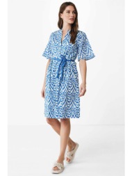 mexx γυναικείο mini φόρεμα με all-over abstract pattern και ζώνη κορδόνι - mf006303641w λευκό - μπλε