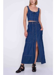 `ale γυναικεία maxi φούστα με denim όψη - 81253512 denim blue
