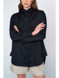 `ale γυναικείο μονόχρωμο πουκάμισο με flap τσέπες - 8918390 μαύρο