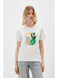 mexx γυναικείο t-shirt μονόχρωμο βαμβακερό με contrast print μπροστά - mf007813941w κρέμ