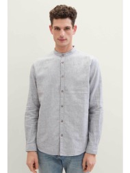 tom tailor ανδρικό πουκάμισο μάο από λινάρι και βαμβάκι regular fit - 1040140 γκρι