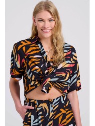 funky buddha γυναικείο πουκάμισο με τσέπες στο στήθος και all-over abstract pattern - fbl009-106-05 
