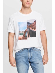 esprit ανδρικό t-shirt με graphic print regular fit - 044ee2k327 λευκό