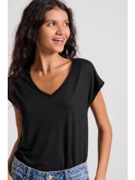 funky buddha γυναικείο t-shirt μονόχρωμο με μεταλλική λεπτομέρεια στο πλάι - fbl009-107-04 μαύρο