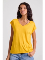funky buddha γυναικείο t-shirt μονόχρωμο με μεταλλική λεπτομέρεια στο πλάι - fbl009-107-04 κίτρινο