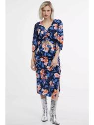 orsay γυναικεία midi φούστα με all-over floral print και σούρα μπροστά - 1000402-x18-3937 σκούρο μπλ