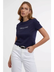 orsay γυναικείο t-shirt μονόχρωμο βαμβακερό με contrast κεντημένο lettering - 1000380-x19-3831 μπλε 
