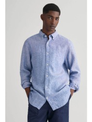gant ανδρικό λινό πουκάμισο button down με τσέπη και λογότυπο regular fit - 3240102 μπλε