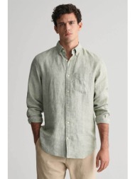 gant ανδρικό λινό πουκάμισο button down με τσέπη και λογότυπο regular fit - 3240102 λαδί