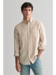 gant ανδρικό λινό πουκάμισο button down με τσέπη και λογότυπο regular fit - 3240102 μπεζ