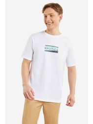 nautica ανδρικό t-shirt μονόχρωμο βαμβακερό με contrast prints - n1n02574 λευκό