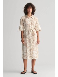 gant γυναικείο midi φόρεμα σεμιζιέ από λινάρι με all-over palm print relaxed fit - 4503317 μπεζ