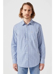 wrangler® ανδρικό καρό πουκάμισο με τσέπη και λογότυπο `one pocket` - 112350478 denim blue σκούρο