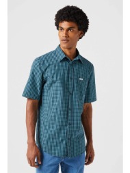 wrangler® ανδρικό καρό πουκάμισο με τσέπη και λογότυπο `hydro indigo` - 112350482 μπλε