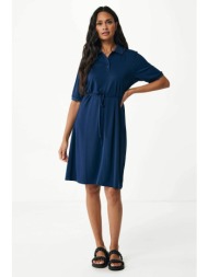 mexx γυναικείο midi φόρεμα μονόχρωμο με πόλο γιακά και μεταλλική λεπτομέρεια - mf006305441w μπλε σκο