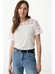 mexx γυναικείο t-shirt μονόχρωμο με ένθετη δαντέλα στο πάνω μέρος - mf007809141w κρέμ