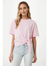 mexx γυναικείο t-shirt μονόχρωμο βαμβακερό με κόμπο στο πλάι - mf007815341w ροζ